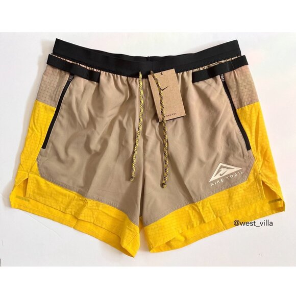 Nike Dri-Fit 5in Trail Flex Stride Short Mens Running Hiking Athletic Shorts Tan - Picture 1 of 8